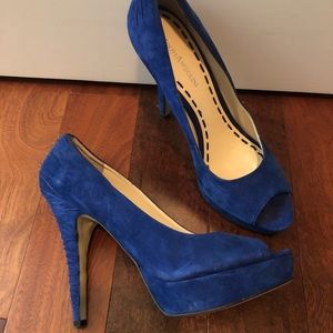 Royal Blue suede peep toe heels